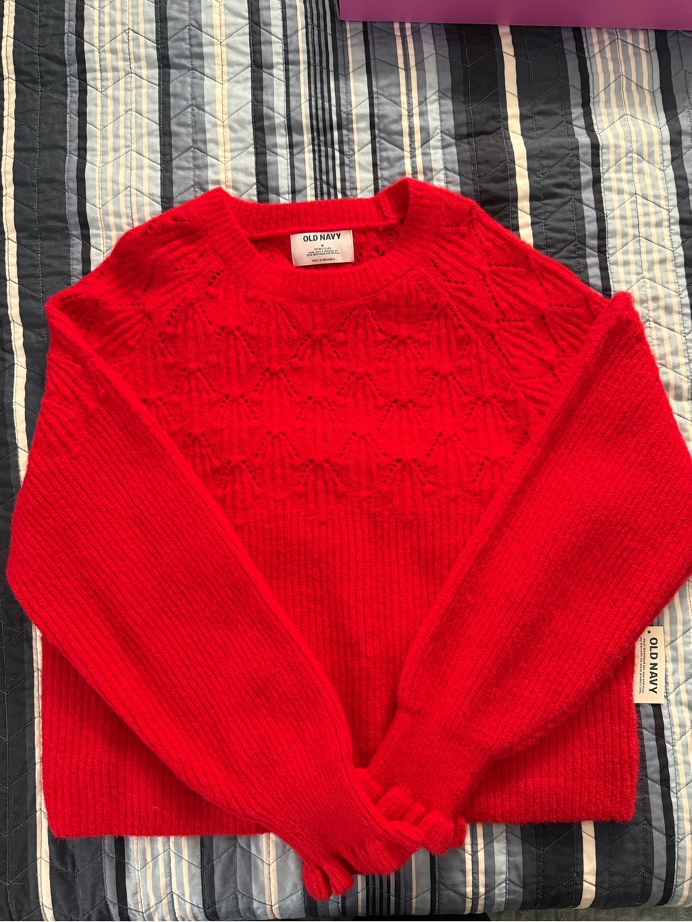 Old Navy Bright Red Textured Crewneck Sweater